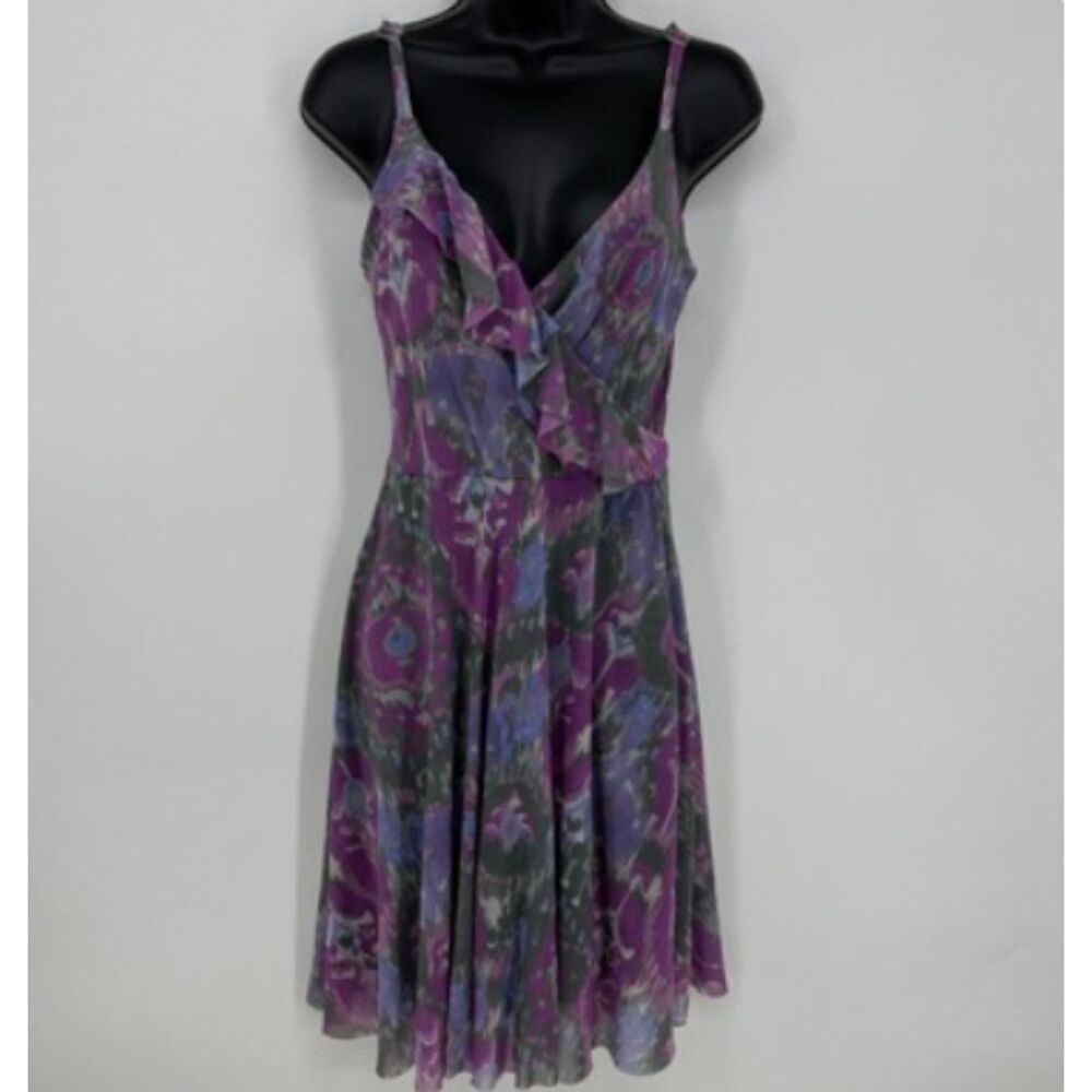 Anthropologie Weston Wear Ruffle Mesh Dress | Size M | Purple Ikat